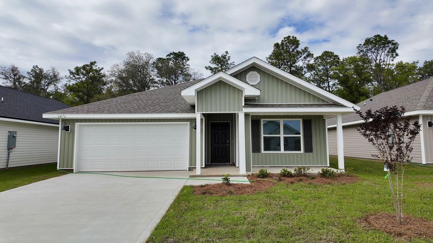 Welcome to Rivers Cove featuring a beautiful community pool and playground. The Cali model, one of our most sought-after designs, offers a fantastic open layout for relaxed living. Offers 4 bedrooms, 2 bathrooms, a covered back patio, 2-car garage, and the 'Smart Home Connect' System with various convenient Smart Home devices. The well-appointed kitchen includes stainless steel appliances, a smooth-top range, built-in microwave, quiet dishwasher, corner pantry, island bar, eye-catching wood-look flooring, and plush carpet in the bedrooms. Bedroom 1 and the adjoining beautiful bath boast a large walk-in closet, double vanity sinks and more. Fabric Hurricane window and door protection is also included. ALL LISTING pictures, colors, features, and size may vary. Square footages are approximate.