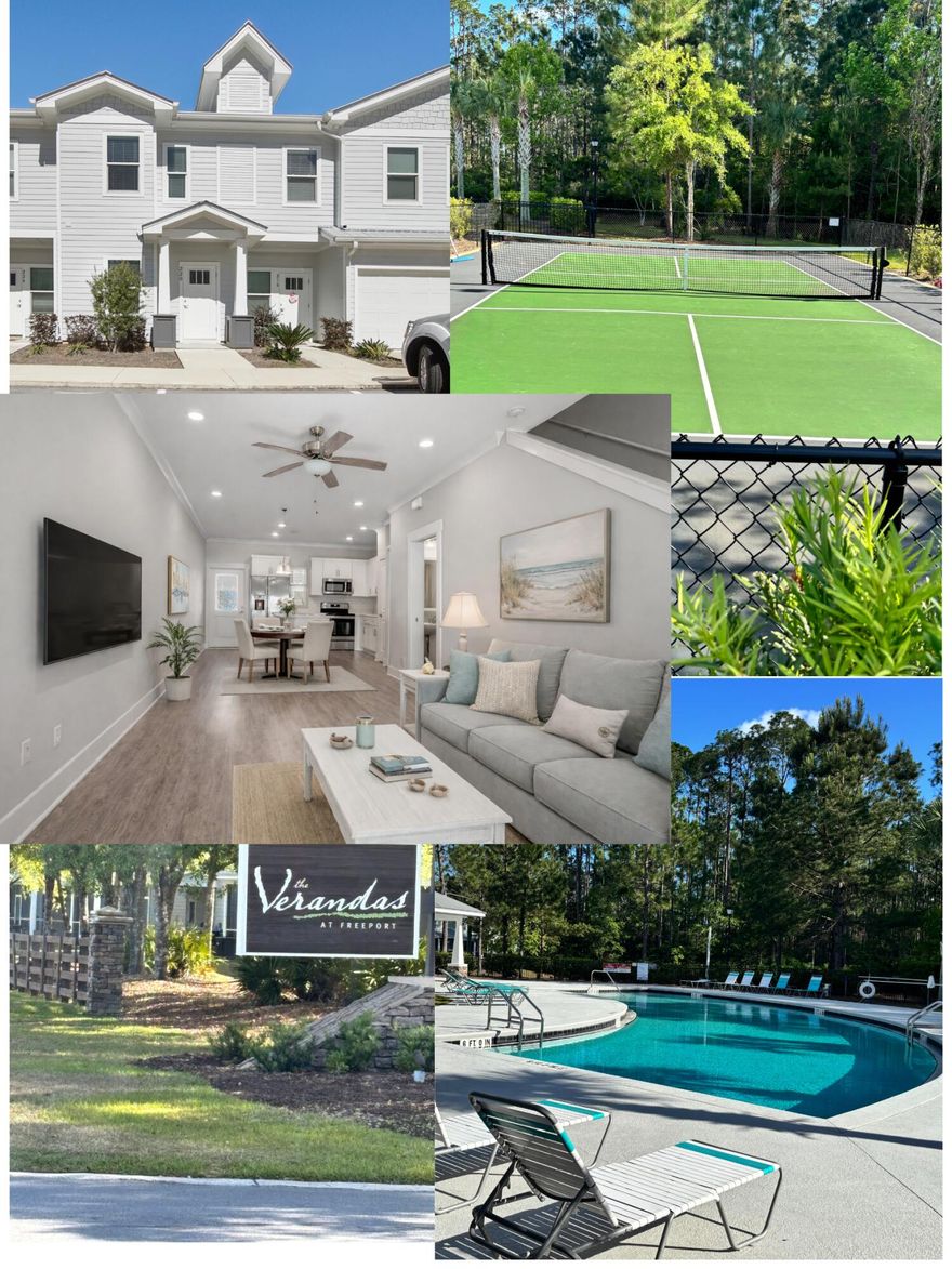 Welcome to 220 Date Palm Lane, Freeport, FL 32439 -- a beautifully designed two-story townhome located in the desirable Verandas community of Freeport.

Perfect as a starter home, second residence, or rental investment, this property offers a relaxed coastal lifestyle just minutes from the world-famous white sandy beaches of the Emerald Coast.

Step inside to discover a bright, modern interior featuring quartz countertops, luxury vinyl plank flooring throughout, stainless steel appliances, and mini-blind window coverings. The open-concept layout creates an inviting space for both everyday living and entertaining.

This thoughtfully designed townhome offers 3 bedrooms and 2.5 bathrooms, providing comfortable space for family and guests. Enjoy your morning coffee or unwind in the evening on the covered back porch. An assigned parking space adds convenience, while access to the community pool enhances the resort-style feel.
Blending comfort, style, and location, this property presents an incredible opportunity in one of Freeport's growing communities.
Schedule your private showing today and make 220 Date Palm Lane yours!
