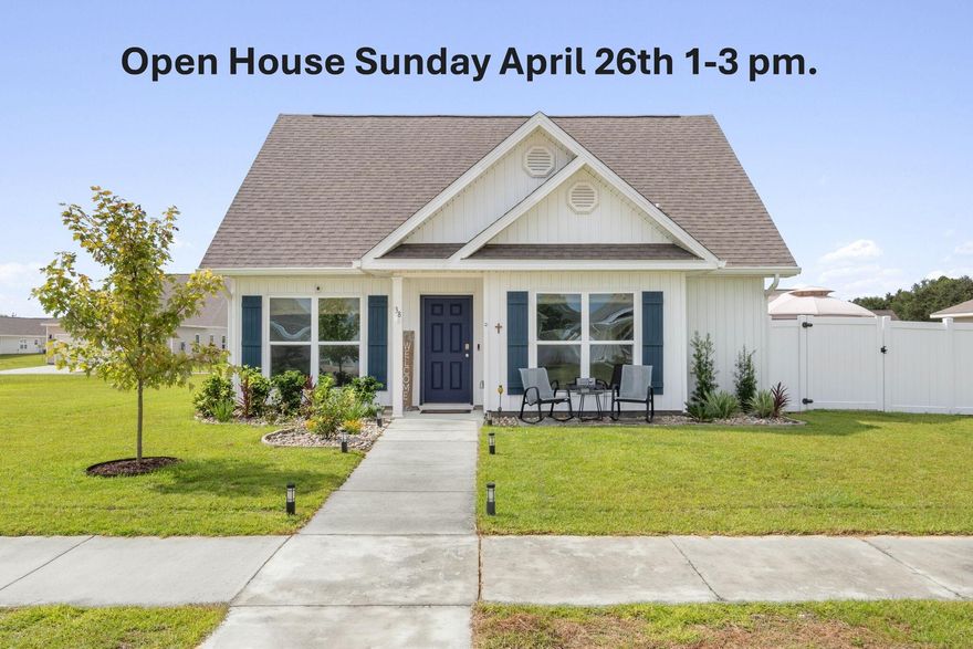 **Open House April 26th 1-3pm** This gently lived-in-2 yr old home offers the rare blend of contemporary design, functional comfort, and an abundance of outdoor living space! A standout feature is the fully fenced large, private side yard (easily accessed from the living area) adorned with beautiful brick pavers, lush landscaping, irrigation and a soft-top gazebo that offers shade for outdoor dining, morning coffee or family gatherings.  The LVP flooring seamlessly connects the living areas, while plush carpeting lends comfort to each of the 3 bedrooms.  The split floorplan provides privacy for the primary bedroom and an open flow between the kitchen, dining and living spaces - ideal for entertaining.