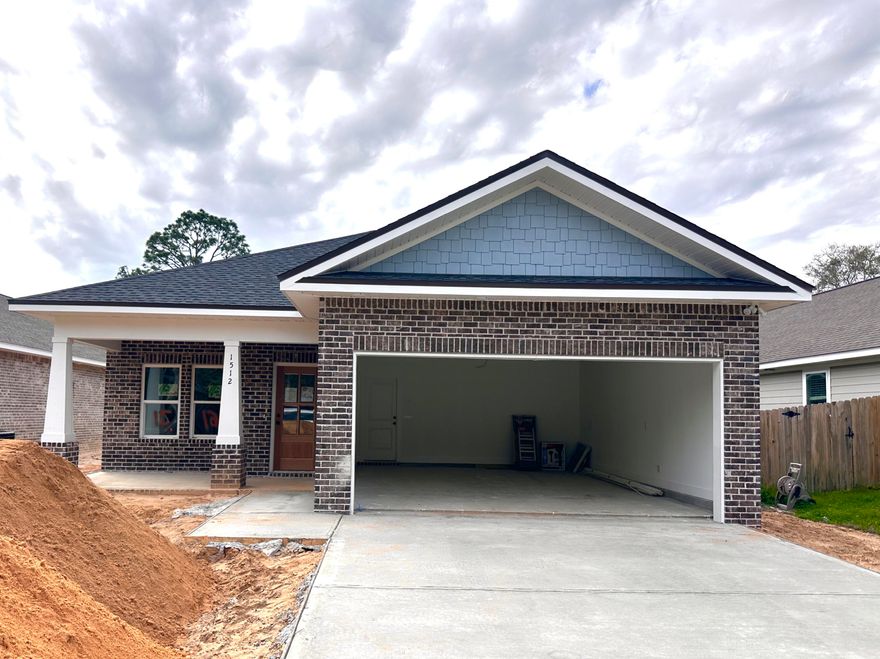 BUILDER PAYS 2% TOWARDS BUYERS CLOSING COSTS!!! Plus doc stamps, title & final survey. Fence, Blinds, Fridge & Party Pack included with acceptable offer! Builder can close in 30 days! New construction means peace of mind: 10 year structural & heating/cooling warranty and a 2 year door to door warranty! With a spacious open layout & well-planned living areas, this home is ideal for both everyday living and entertaining, offering comfort, style, and functionality in one beautiful package. The kitchen serves as the centerpiece of the home, featuring quartz countertops, a farmhouse sink, soft-close cabinetry, a stylish tile backsplash, and stainless steel appliances.A large U-shaped layout with pantry provides excellent prep space and storage, making it easy to host gatherings or manage busy family life. Luxury vinyl plank flooring runs throughout the main living areas, creating a cohesive, modern look that is also durable and low maintenance.The primarysuite offers a relaxing retreat with ample closet space, and a well-appointed ensuite bath. Three additional bedrooms provide flexibility for family, guests, or a home office, while the convenient half bath is perfect for visitors. With two and a half bathrooms, the layout balances privacy and practicality for daily routines.
Outside, the brick and Hardie board exterior delivers classic curb appeal and long-lasting durability. The home includes a fully fenced backyard with sprinklers, ideal for pets, play, or outdoor entertaining, along with professional landscaping and a two-car garage. Unlike many new construction homes, this property already includes key upgrades such as a refrigerator, window blinds, and privacy fencing, allowing for a truly move-in-ready experience once construction is complete.
Located in a welcoming community atmosphere, this home offers quality construction, valuable included features, and peace of mind with a one-year builder warranty. With projected completion in late March, this is a great opportunity to secure a brand-new home without the extended wait.