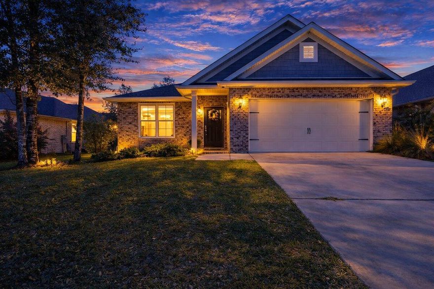 2020 Craftsman brick in Katie Ridge, Pace. 4BR/3BA 2,117 sqft on .27 fenced acres. Single-story. Meticulously maintained - better than new. Upgrades: full house gutters, see-through stainless fridge, custom laundry cabinetry, garage ceiling racks. Professionally cleaned, move-in ready. 9ft/tray ceilings, crown molding, granite counters, stainless appliances, wood cabinetry, LVP in living areas, carpet in BRs. Owner's suite: garden tub, separate shower, double vanity, walk-in closet. Split plan - 2nd BR has private bath/walk-in. Two more BRs and 3rd bath in separate wing. Fenced yard with fire ring, string lights, room for pool. Peaceful streets. Mins to Whiting Field, NAS Pensacola/Corry Station via I-10. HOA $250/yr. USDA eligible. Agent notes have showing times. Gregg Costin 850-266-5005