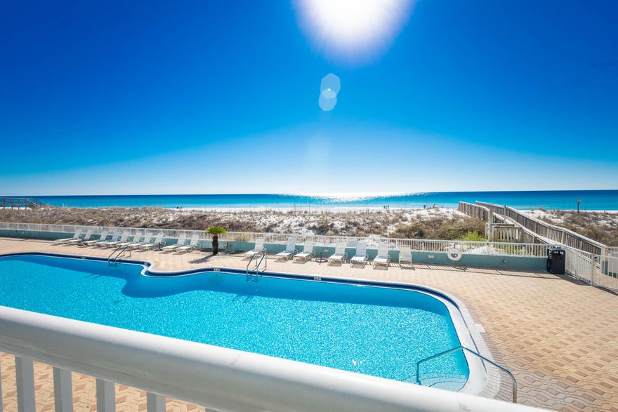 Beautiful Gulf Views! Located overlooking the pool, this two bedroom, fully furnished condo showcases gorgeous views of the Gulf and could be your own beach getaway or a great investment opportunity. The unit features an inviting entryway, vinyl flooring throughout, two full bathrooms, & an open floorplan in the living area, along with upgraded bathroom cabinets (2024) & new paint. The U-shaped kitchen features granite countertops, new stainless steel appliances (2024) and a breakfast bar. Enjoy several amenities including beach access, in-ground pool, grilling/patio area, meeting room and much more. The resort is a short drive away from restaurants and shopping on Okaloosa Island and in Downtown Ft Walton Beach. Schedule your showing today!