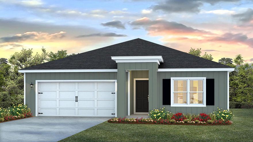 Welcome to Liberty Farms Community! The Cali model, one of our most sought-after designs, offers a fantastic open layout for relaxed living. Offers 4 bedrooms, 2 bathrooms, a covered back patio, 2-car garage, and the 'Smart Home Connect' System with various convenient Smart Home devices. The well-appointed kitchen includes stainless steel appliances, a smooth-top range, built-in microwave, quiet dishwasher, corner pantry, island bar, eye-catching wood-look flooring, and plush carpet in the bedrooms. Quartz Countertops in the Kitchen & Baths. Bedroom 1 and the adjoining beautiful bath boast a large walk-in closet, double vanity sinks, and more. Fabric Hurricane window and door protection is also included. Enjoy the stylish curb appeal with easy access to the interstate. ALL LISTING pictures, colors, features, and size may vary. Square footages are approximate.