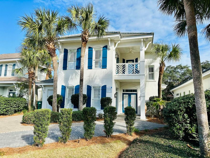 Welcome to the coveted Destiny gated community! Ideally positioned in one of Destin's most sought-after neighborhoods, this home offers the perfect opportunity for a full-time residence, second home, or vacation rental investment. Designed for convenience and comfort, the home features main-level living with an open-concept layout that seamlessly connects the living, dining, and kitchen areas. The kitchen is well-appointed with granite countertops, stainless steel appliances, abundant cabinetry, and a breakfast bar, making it ideal for both everyday living and entertaining. Step inside to a light-filled foyer showcasing crisp white tones, soaring ceilings, and easy-care tile flooring. Plantation-shuttered windows and glass sliders invite in natural light while enhancing the home's coastal elegance. The living area is anchored by an inviting fireplace, creating a warm and welcoming atmosphere. The primary suite is a true retreat, offering a walk-in closet, private balcony, and a spacious ensuite featuring a garden tub, separate shower, and dual vanities. Outdoor living is just as impressive with a large, newly added back patio, perfect for relaxing or entertaining. The fenced backyard provides privacy, and the outdoor shower adds a practical coastal touch. One car attached garage and large lockable storage area.  Residents of Destiny enjoy access to resort-style amenities, including a stunning community pool, hot tub, fitness center, tennis courts, and beautifully maintained grounds. Located just across the street from the Gulf of Mexico's sugar-white sands and emerald waters, this home truly offers the best of coastal living. Currently on a short term rental program and performing well.