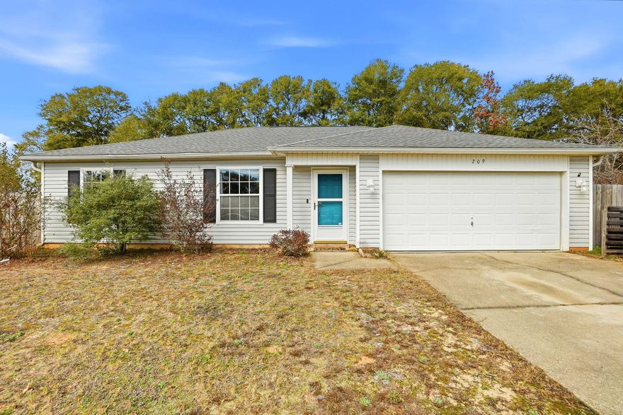 Conveniently located--fabulously affordable--3BR/2BA/2-car garage, ranch home in the heart of Crestview!  Cul-de-sac street means no thru-traffic! New Roof 2023...New luxury, vin                                                                                                                yl plank flooring throughout 2024...New HVAC 2023 (7-year warranty remaining!)...Ceiling fans throughout...Volume ceiling in Living Room...Master Bedroom features a walk-in closet & Master Bath...Fun chalk walls in Kitchen and Guest bedroom...All-electric...Washer/Dryer hook-ups inside hallway...Property currently has a Terminix termite bond with pest control. Call for appointment to see for yourself!  Home has been professionally pressure-washed, cleaned and master bedroom closet carpet cleaned as well!