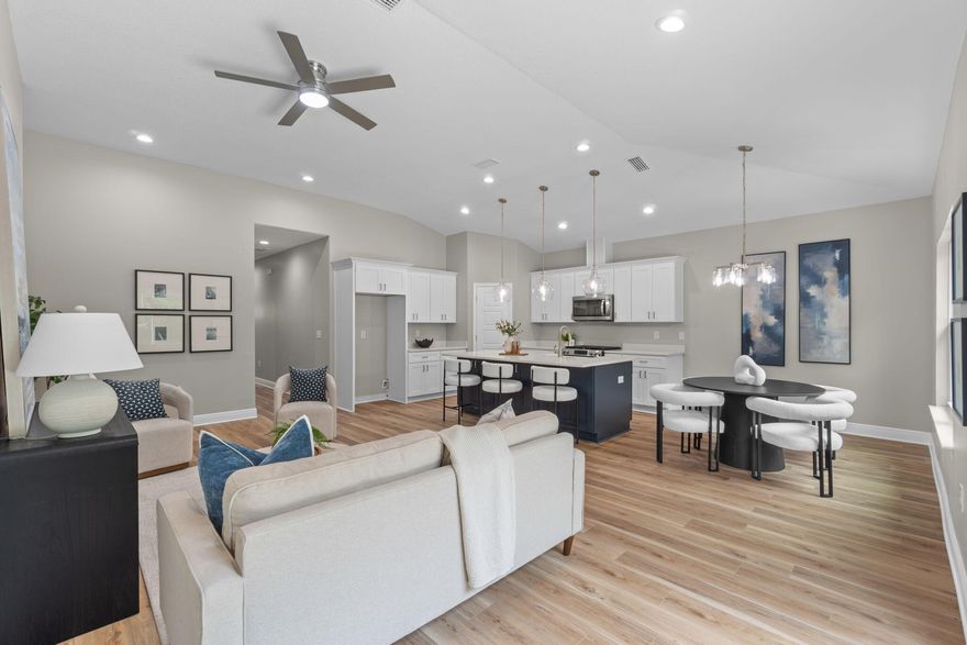 Seller contributes towards purchasers concessions with acceptable offer. This charming, semi-custom, Craftsman-inspired new construction home blends timeless design with modern comfort, offering 3 bedrooms and 2 beautifully appointed bathrooms with 2 car garage in a thoughtfully crafted layout that feels both spacious and inviting. Designed for both everyday living and effortless entertaining, the open-concept floor plan features 9-foot ceilings throughout and a stunning family room with soaring vaulted ceilings that create a light-filled, airy atmosphere. The kitchen is a true showpiece, complete with elegant quartz countertops, stainless steel appliances, a freestanding gas range, tall custom cabinetry with crown molding, blue island and ample workspace--perfect for hosting gatherings or enjoying quiet evenings at home. Modern efficiency meets lasting comfort with a tankless water heater, providing continuous hot water whenever you need it. The primary suite serves as a private retreat, thoughtfully designed with dual vanities, a floor-to-ceiling tiled walk-in shower, freestanding soaking tub, and an oversized walk-in closet that offers both luxury and practicality. The secondary bedrooms are generously sized and ideal for family, guests, or even a home office. Every element of this home reflects quality craftsmanship and intentional design, offering the perfect balance of warmth, style, and functionality. Don't miss the opportunity to own a beautifully constructed semi-custom home where comfort meets character and where you can add your personal touch to create something truly special.