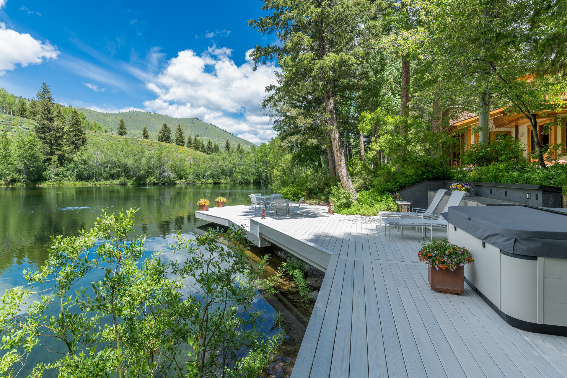 Dock with hot tub and outdoor shower
