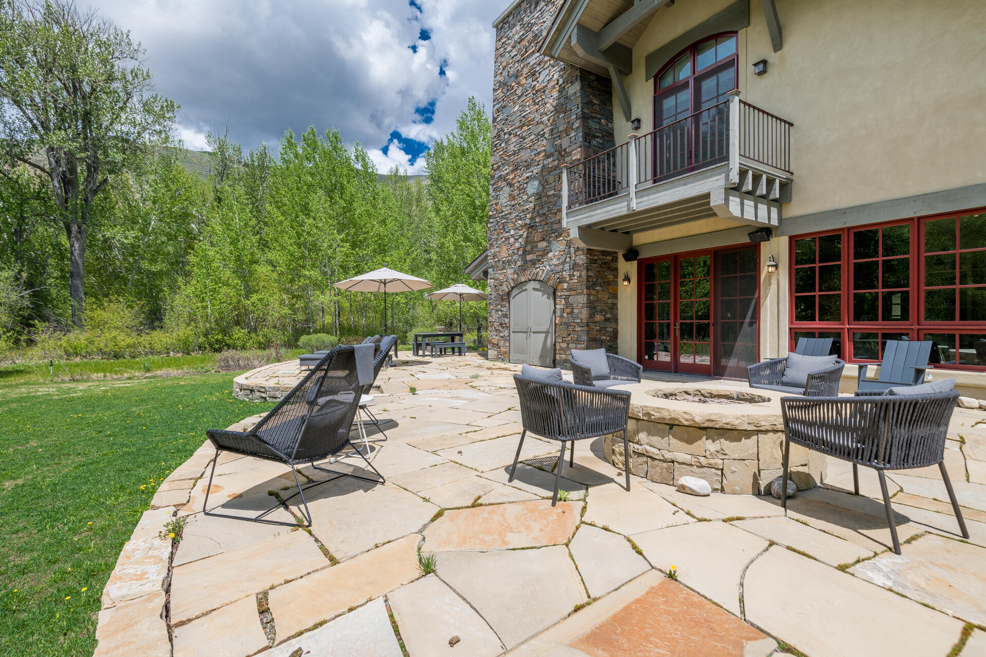 Extensive flagstone patio areas