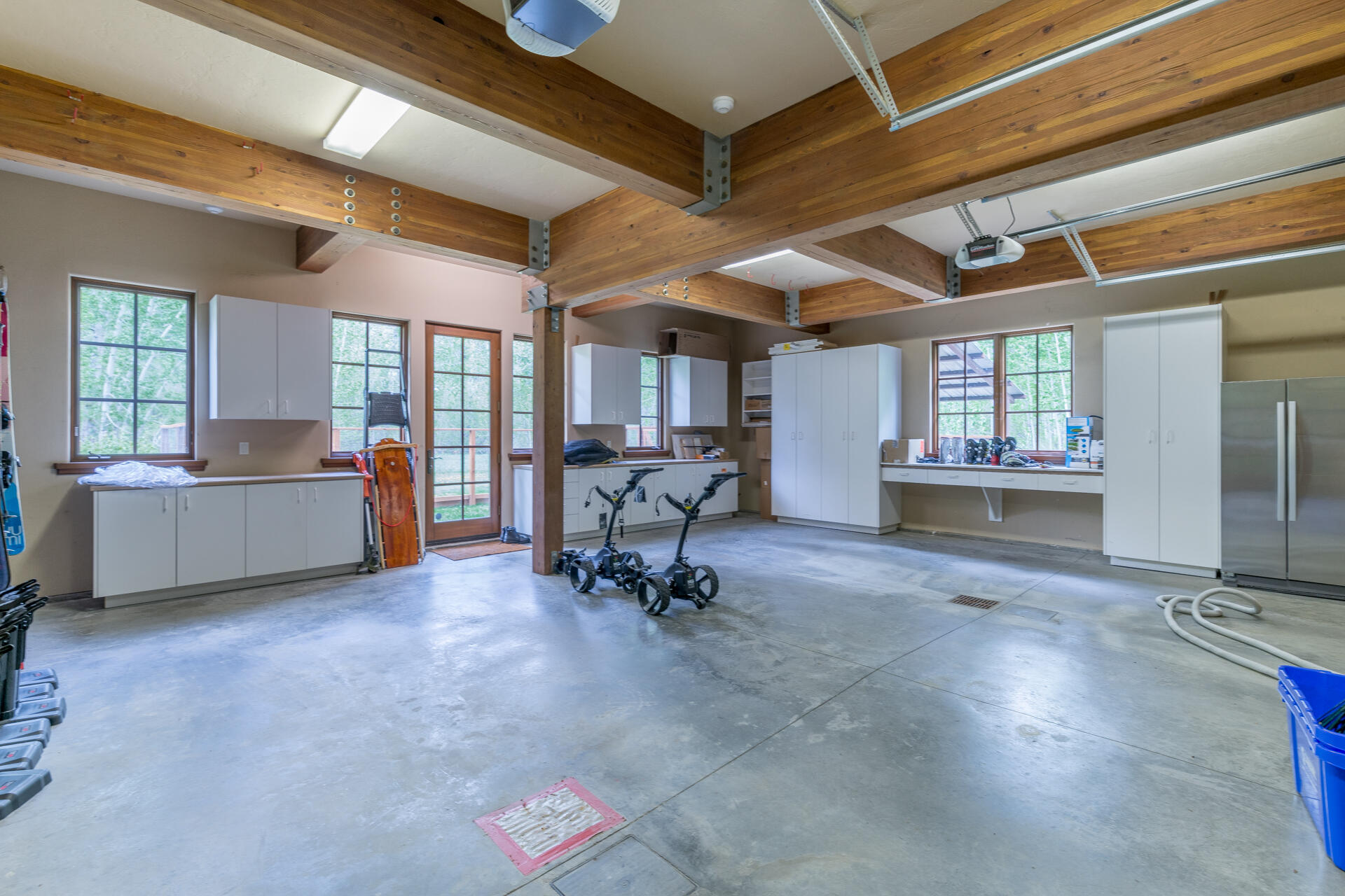 Large garage with work benches