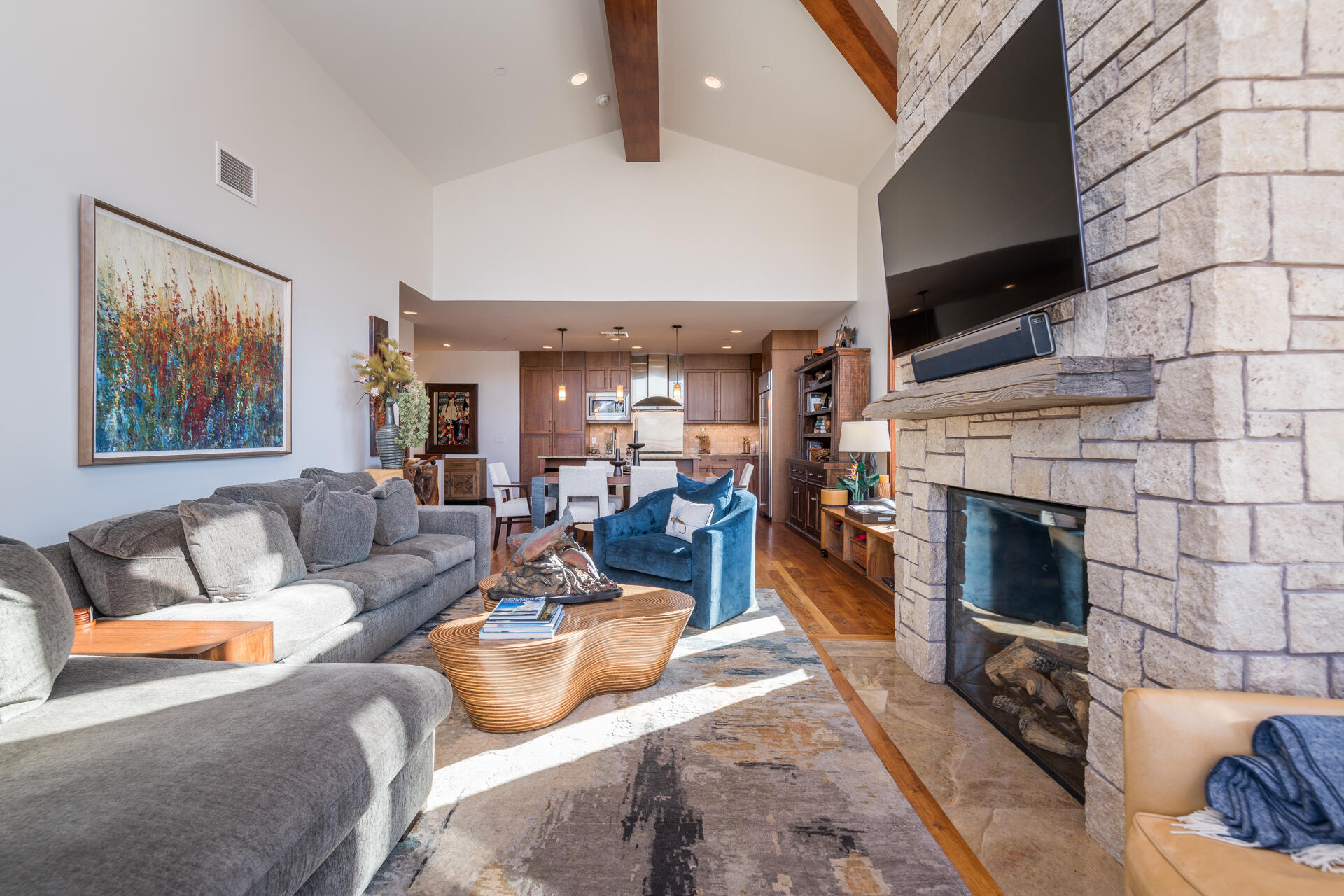 Stone fireplace