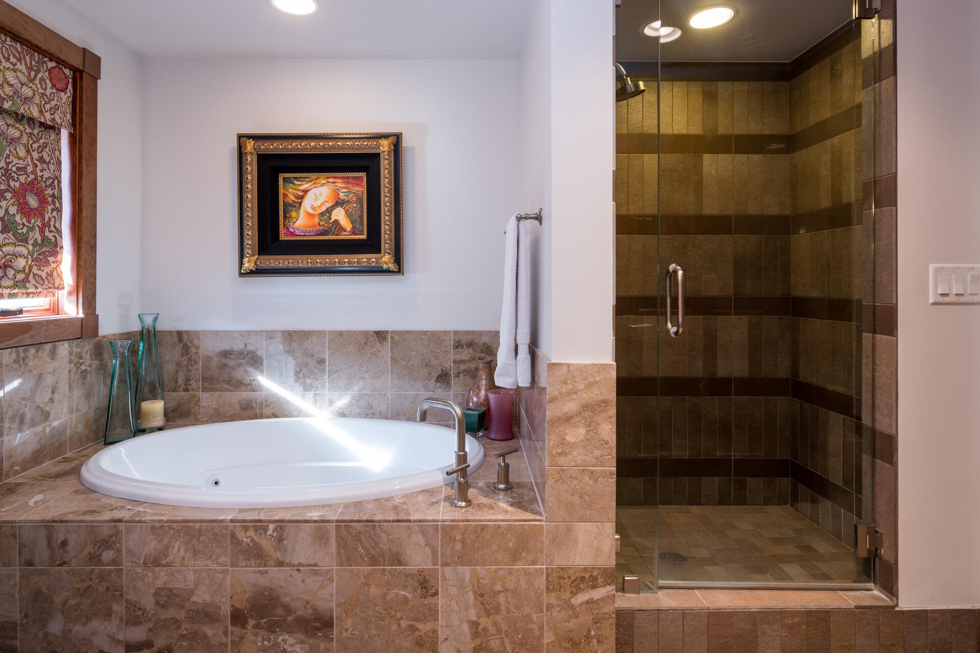 Primary bathroom tub and shower