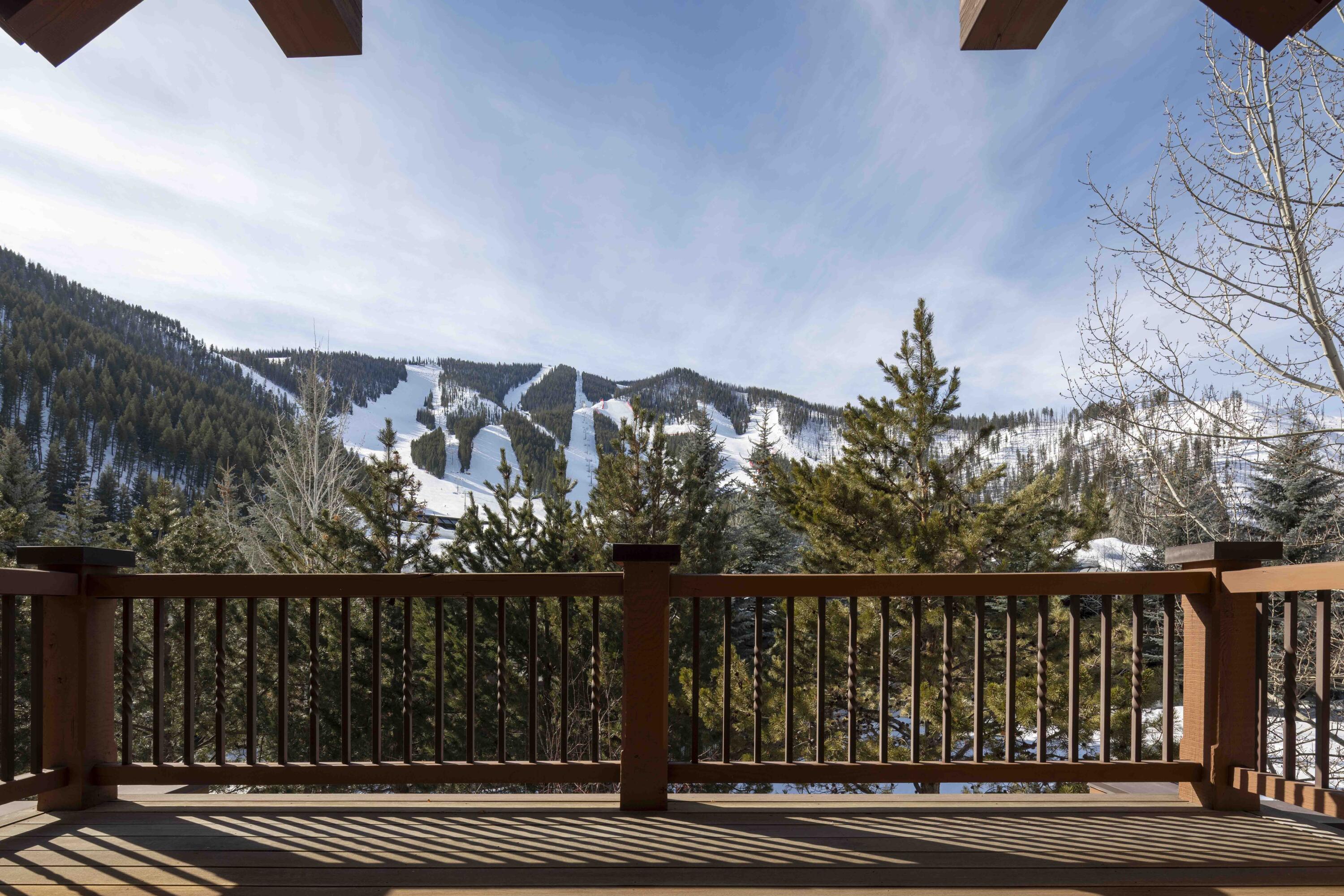 View of the ski runs from upper deck.