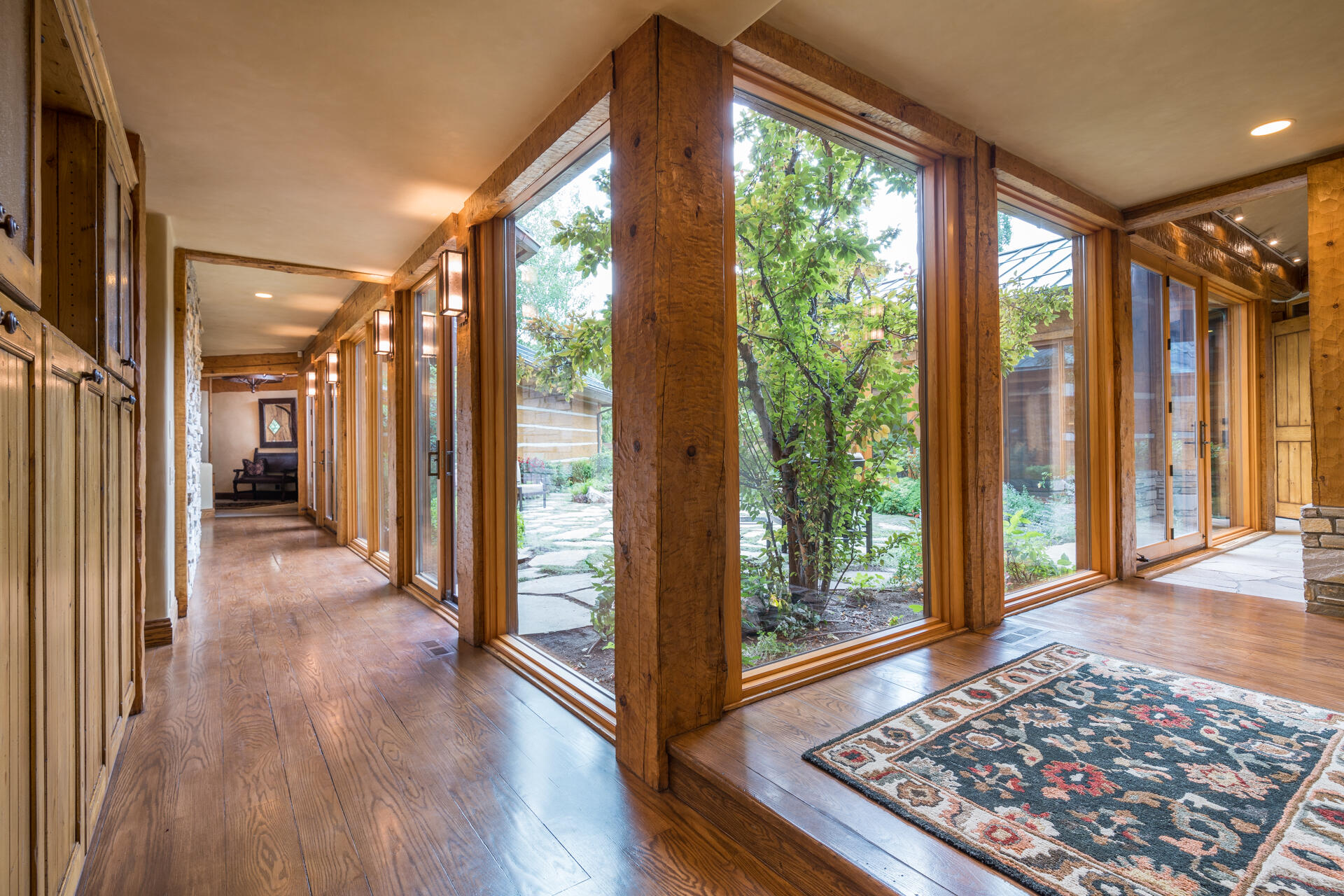 Glass-walled hallway