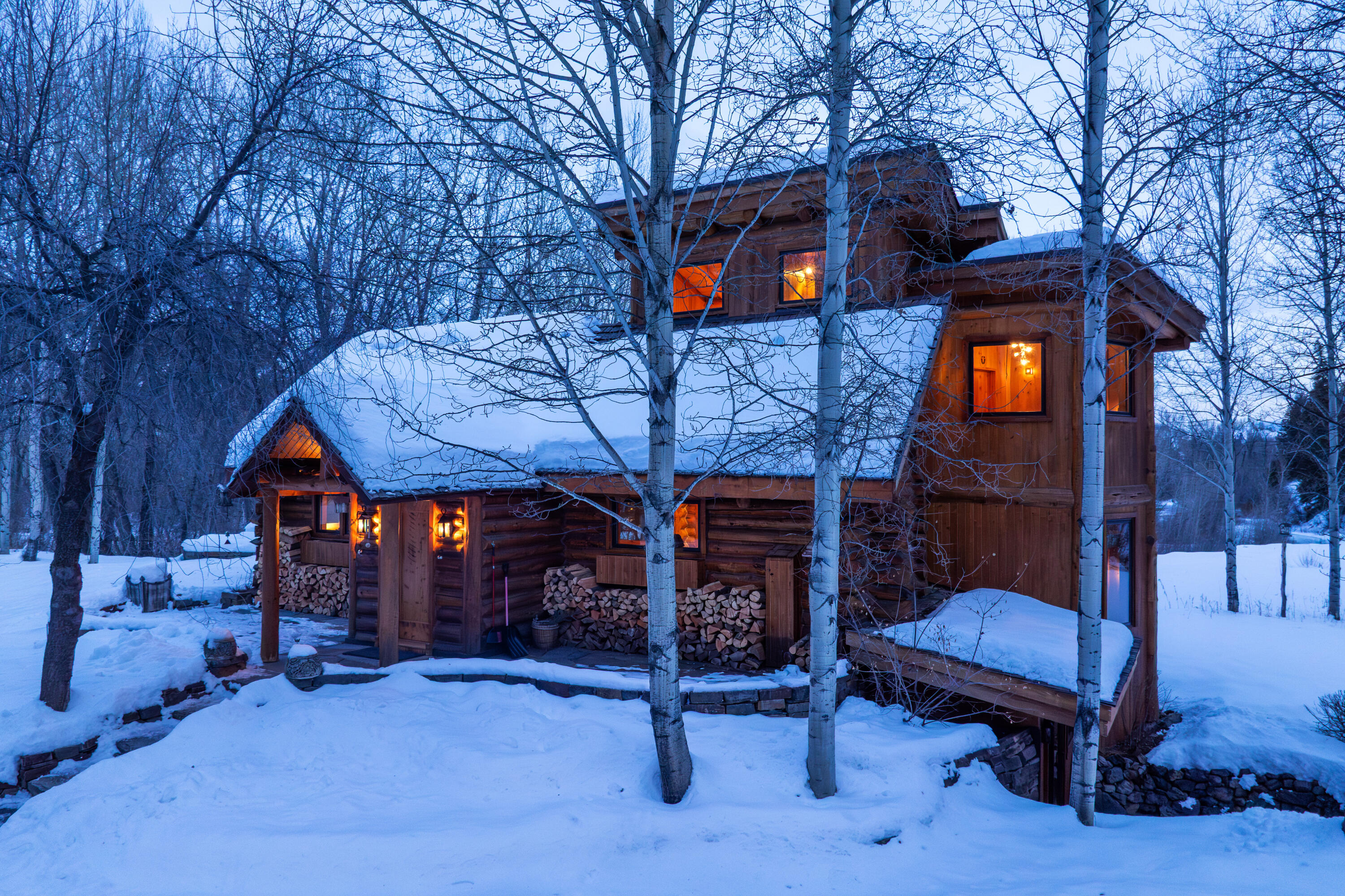 Guest cottage at night