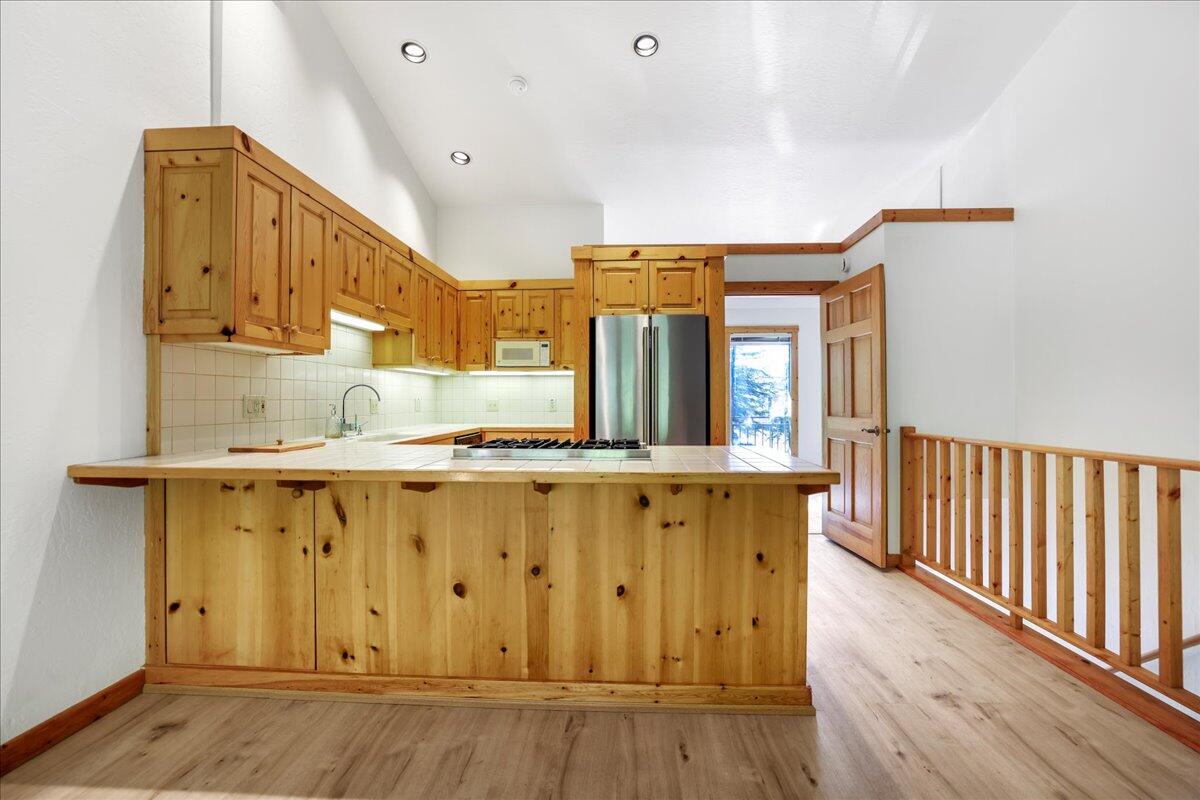 Kitchen with high ceilings