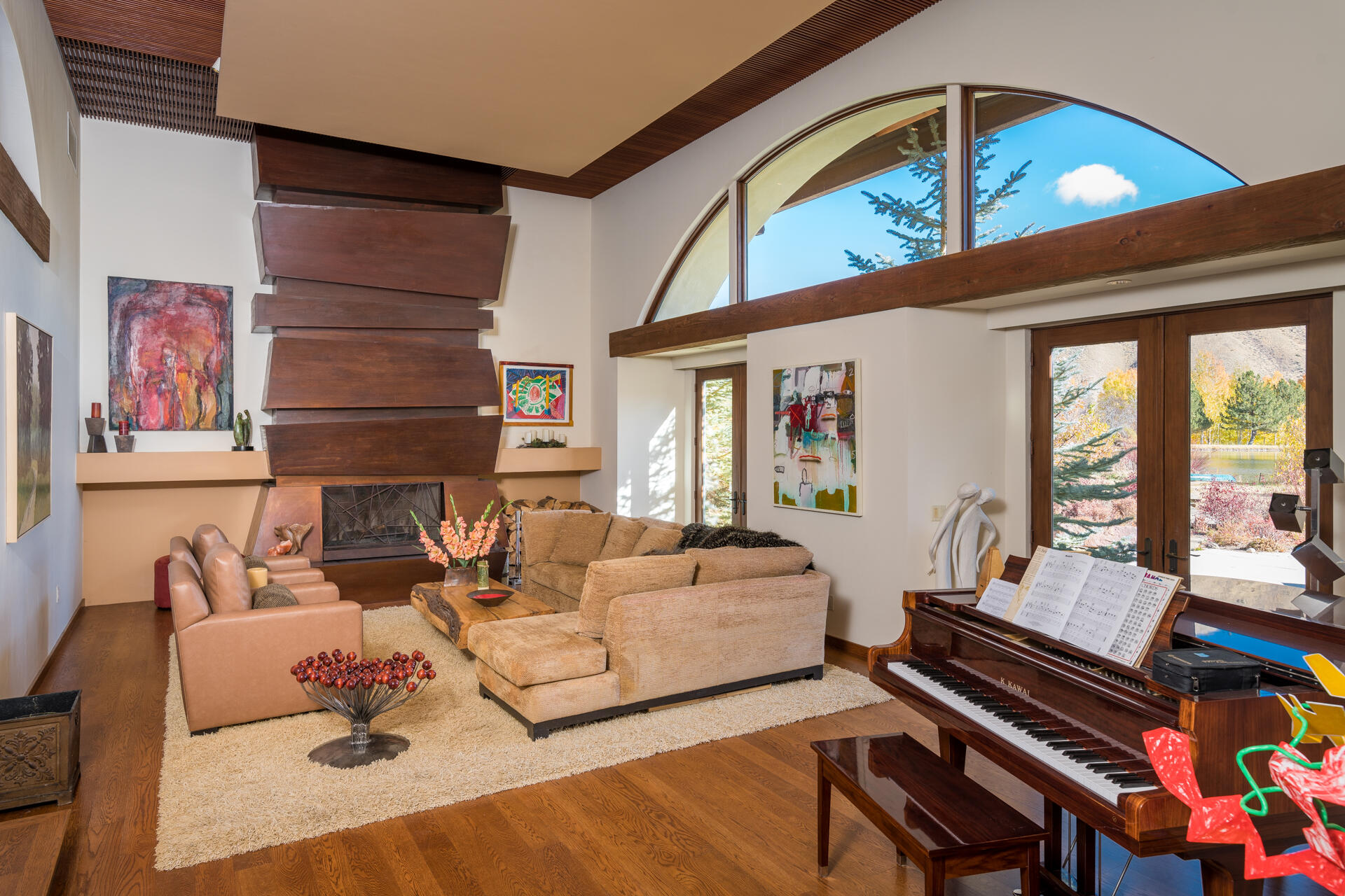 Living room with custom fireplace
