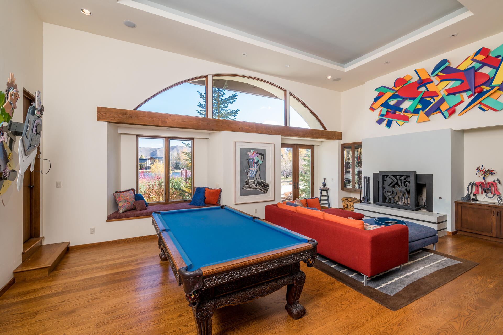 Game room, custom fireplace