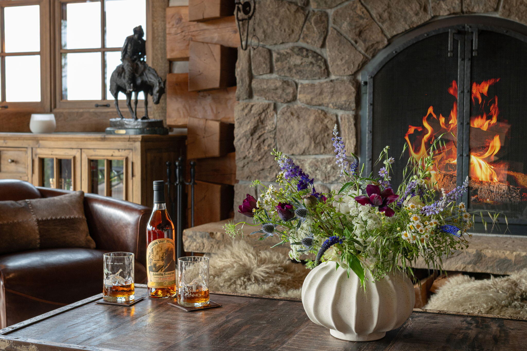 A wonderful fireplace with views