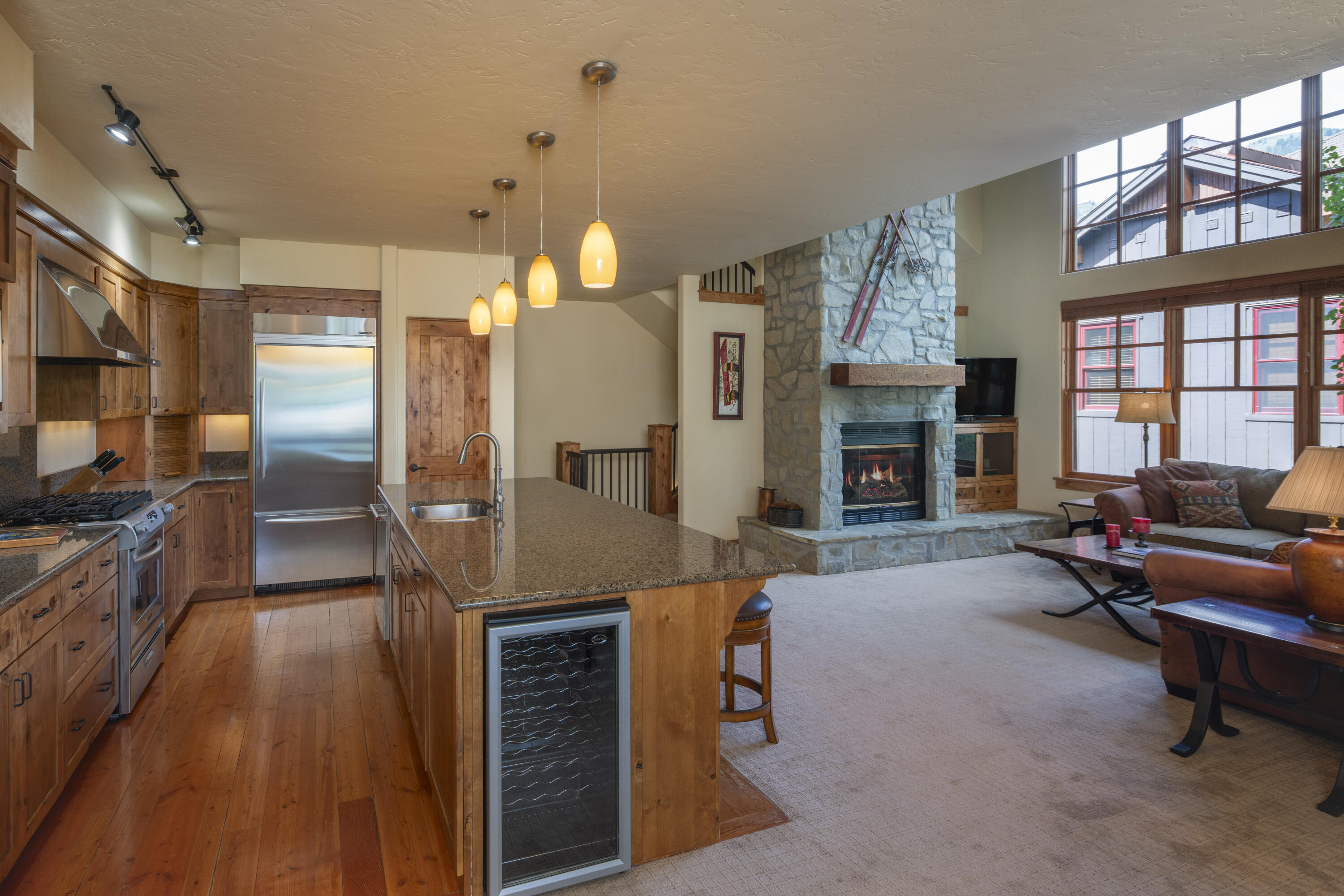 Kitchen with Living Room Views