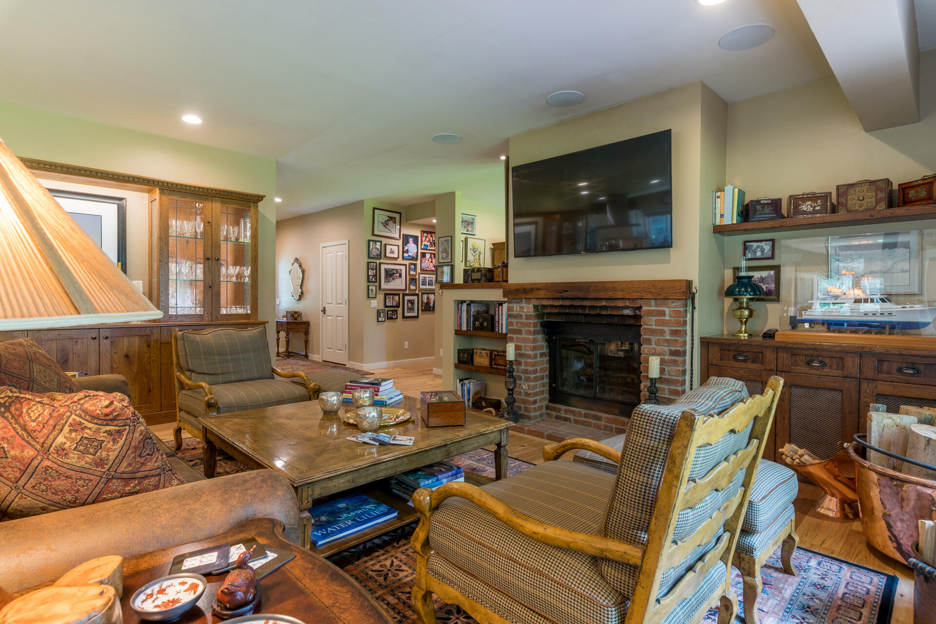 Great room with TV and fireplace