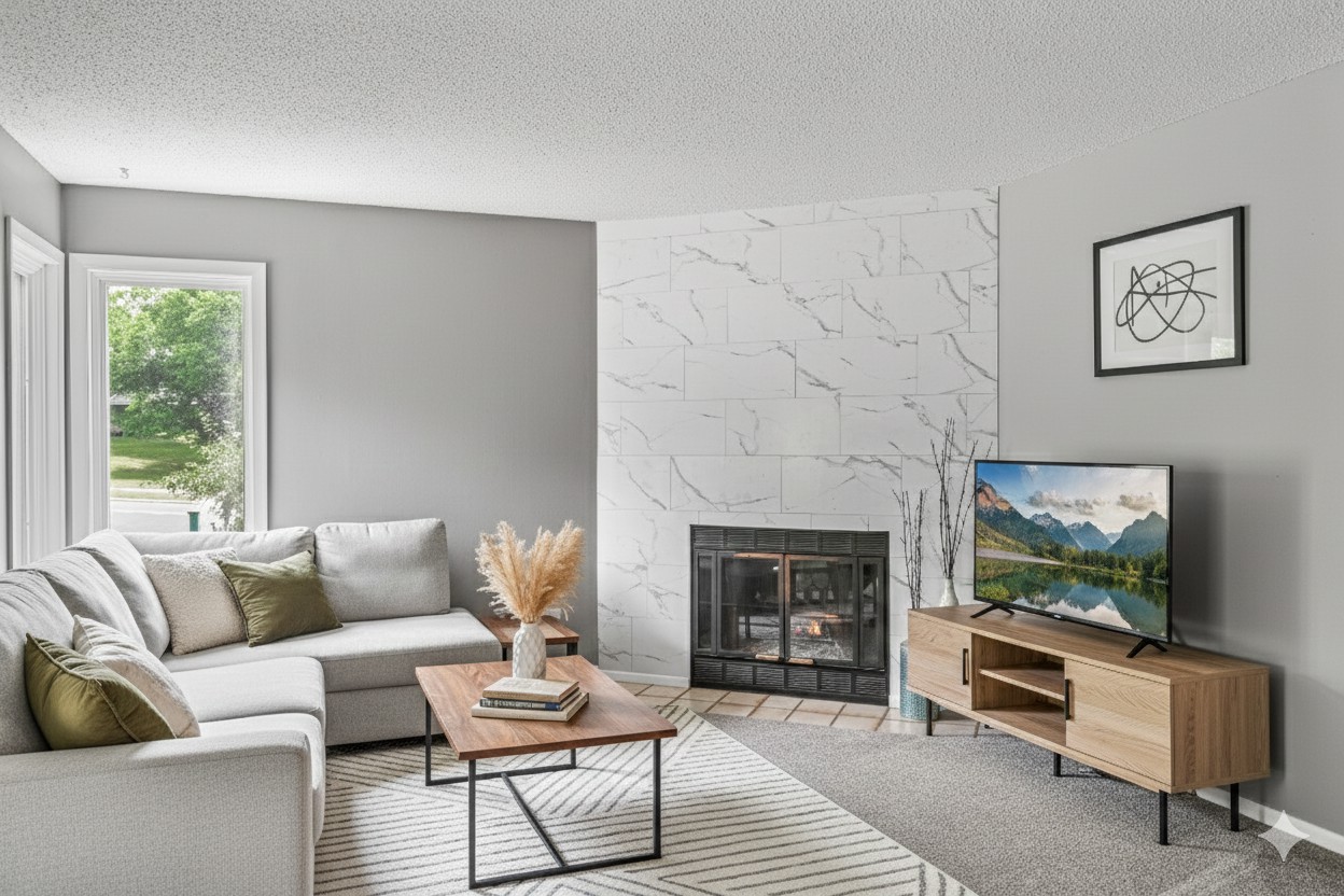 Gorgeous fireplace- virtually staged