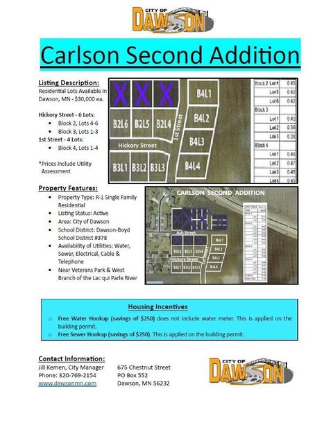 Vacant Land For Sale - 1045 1st Street<br/> Lac Qui Parle County, Dawson, MN 56232