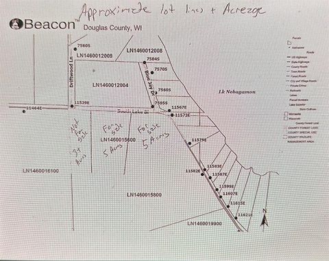 Vacant Land For Sale - 11540 E South Lake Blvd Lot 1 (5 Acres)<br/> Lake Nebagamon, WI 54849