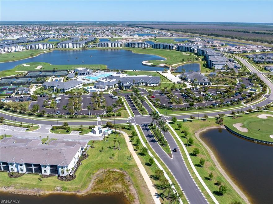 Welcome to the exquisite Bromelia plan at 5410 Double Eagle Circle, Unit 2222, in the charming community of The National Golf & CC at Ave Maria, FL. This stunning new construction, never before lived in, offers a harmonious blend of elegance and modern convenience. Step into a world of refined living with this two-bedroom, two-bathroom residence, where every detail has been thoughtfully designed to create a sanctuary of comfort and style. The open-concept layout is accentuated by abundant natural light, enhancing the spacious feel of the home. Unwind on your two private lanai, where western exposure provides breathtaking views of the expansive lake and the vibrant golf hole beyond. This serene setting is ideal for morning coffee or evening relaxation. Residents will appreciate the convenience of assigned parking and detached garage making daily life effortless. This home is not just a residence; it’s an experience. As part of The National, you’ll enjoy full country club social membership, with access to resort-style amenities designed to elevate your lifestyle. Take a refreshing dip in the zero-entry pool, complete with lap lanes and a poolside bar and grill. Stay active with tennis, pickleball, and bocce courts, or unwind in the state-of-the-art fitness center, featuring aerobic and stretching rooms, saunas, and an indulgent day spa for ultimate relaxation. The brand new clubhouse which offers a bar and grill, fine dining, card rooms, and social events that bring the community together. Life in Ave Maria offers so much more than just a home. Residents love the parks, the water park, and the charming town center filled with dining and shopping options. Year-round events and a lively weekly farmers market create a sense of connection and vibrancy that’s hard to find elsewhere. It’s no wonder Ave Maria is ranked as the 16th fastest-selling community in the United States. Developer is offering $5,000 towards buyers' closing costs. Discover why this home is truly one of a kind. Don't miss the opportunity to make this elegant haven your own. Contact us today to learn more about this exceptional offering. The photos included in this listing depict a model of the Bromelia floor plan. Please note that Unit 2222 is unfurnished and may differ in layout, finishes, or other details from the model shown. Move in Ready Now!