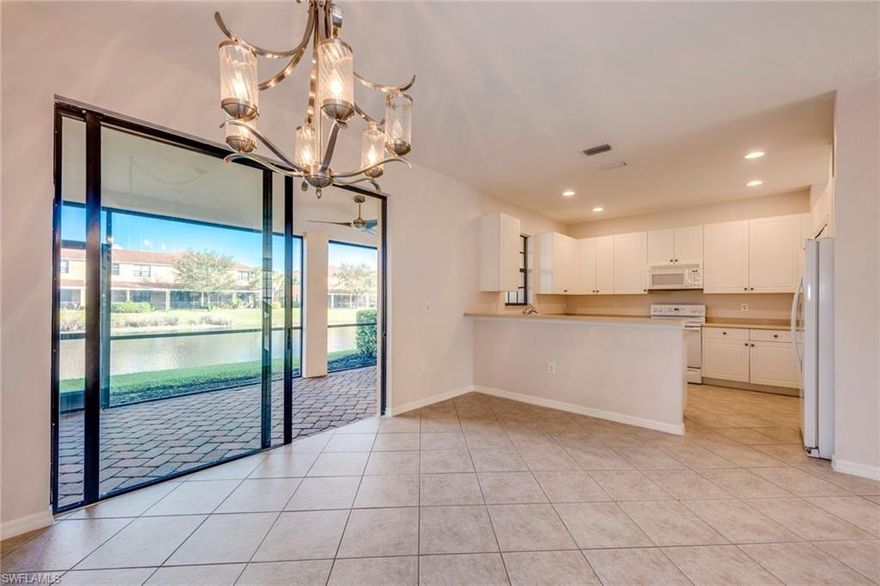 Ready for it's new owners! Carpets cleaned, minor repairs done and move in ready! This 3 bedroom, 2.5 bath, two story townhouse has an ATTACHED garage and a large lanai overlooking the lake. Enjoy grilling out and relaxing while you take in the wonderful view of the lake and enjoy the tranquil sound of the fountain. The kitchen has a wrap around bar adjacent to the dining area, making it a great space to host family and friends! The 3 bedrooms are all tucked away upstairs allowing for quite time. The master bedroom suite has it's own bathroom with a separate tub, shower, and a walk in closet! Located in Bristol Pines, this neighborhood offers a resort-style pool, gym, basketball court, tennis court, and even a soccer field! One of the fastest growing areas of North Naples. Schedule a private showing today!