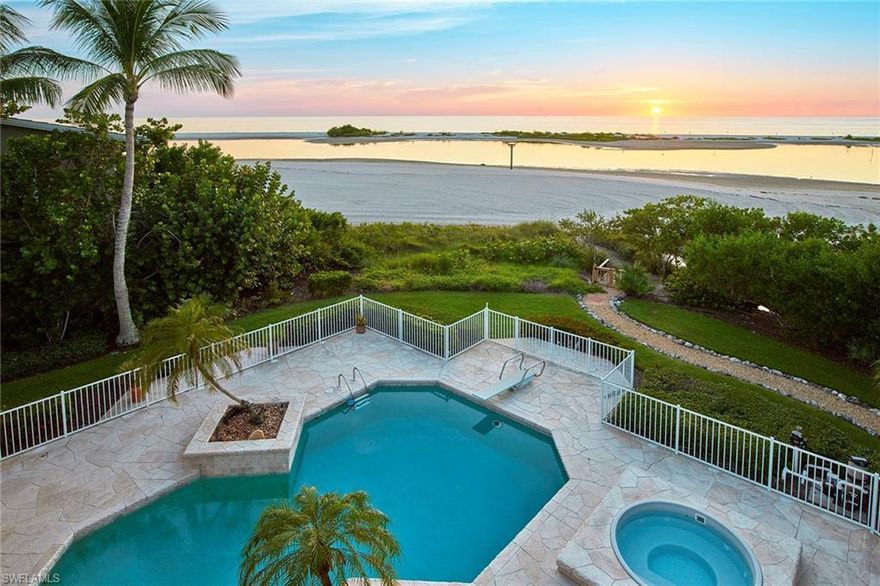 Premier lot on Marco Island with beachfront location, views and seclusion. This laid-back retreat is ideal for families, beach lovers and would be the perfect spot for a full-time resident/second home getaway. Spanning across 4,000+ air-conditioned square feet with an inverted plan,  the home’s most important living spaces are on the second floor. Featuring five bedrooms plus a den, four and one half baths, a gourmet kitchen, elevator, third-floor observation tower and an additional 2,000+ air-conditioned bonus space on the lower level. Relaxed ambiance sets the tone for the residence and showcases the natural beauty and stunning views of the beach, Gulf of Mexico, area wildlife and amazing sunsets. Entertaining takes place on a grand scale here whether the party is indoors or out. The outdoor living is incredible, with numerous decks, nearly 2,000’ of open, lanai space with a large pool/spa in addition to the poolside pavilion, ideal for happy hours or watching the big game. Nice backyard with a private walkway to the beach. Located in the prestigious, gated community of Hideaway Beach with over two miles of beach, dining, nine-hole golf course, tennis, fitness center and more.