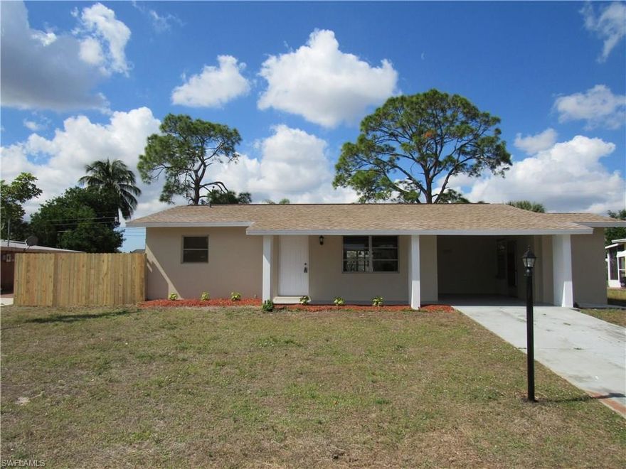 This is a great starter home located in a quiet friendly neighborhood in central Lehigh Acres. House was completely renovated in 2017--new kitchen cabinets, flooring and baseboard throughout. The house was painted completely inside and outside.  Roof replaced in 2016.  No updates are needed, ready to be move into. Backyard is partially fenced.  
SELLER IS ASKING FOR HIGHEST AND BEST OFFER DUE BY 5:00 PM MARCH 13, 2017
