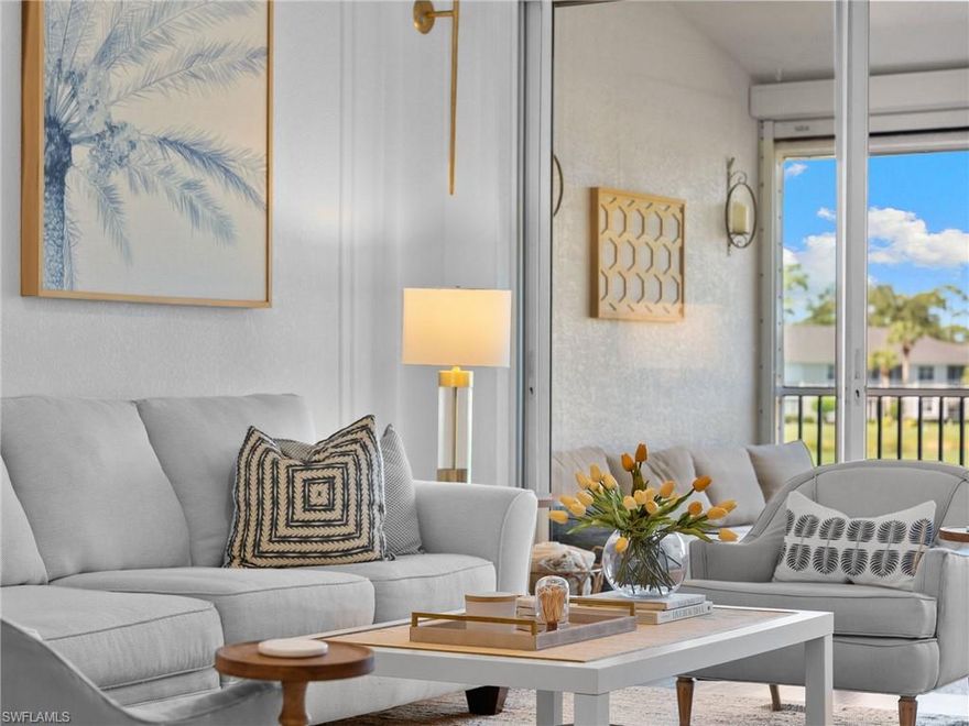 The 12th green and 13th tee box don't just sit in the distance—they shape your mornings. From the screened lanai, the fairway feels close enough to set the pace of the day, with nothing between you and the view but quiet and a fresh cup of coffee.
This second-floor coach home at 2215 Chesterbrook Court #204 is defined by ease. Nothing left to update. Nothing left to wonder about. A one-year-old A/C anchors peace of mind, while quartz countertops, stainless appliances, and a built-in wine fridge support both everyday living and relaxed entertaining. Plantation shutters soften Florida sun without competing with the golf course backdrop.
The primary suite reflects thoughtful execution—custom closets, raised vanities, and a walk-in shower that feels current. A guest bedroom and flexible den provide space for visitors or work-from-home days overlooking the course. Updated lighting, ceiling fans, and smooth-glide lanai sliders elevate the experience without calling attention to themselves.
Even details that often get overlooked are handled: upgraded lanai screening to keep evenings comfortable, and a rare single-pipe A/C system for consistent cooling without excess noise.
Homes with this level of finish, these sightlines, and this sense of readiness don't reward hesitation—they reward clarity.