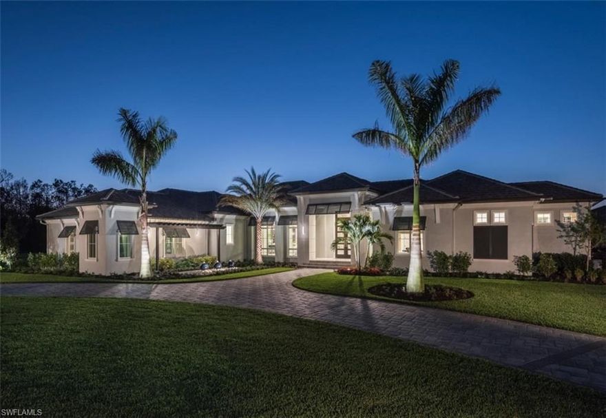 AWARD WINNING BUILDER; providing artistic design, a white glove approach to service, and an unwavering commitment to detail, sets McGarvey Custom Homes apart as one of Southwest Florida’s most preferred luxury home builders. Courtyard style home includes CBS construction, metal framing, Anderson® wood encased impact glass throughout, hidden roll down shutters + screens, 12’ NewErra® wood/impact glass entry doors, 4-bdrm suites, powder & pool baths, study, 3.5-car garage, gourmet kitchen w/frameless fully overlaid wood cabinetry & soft close hinges, WOLF® gas cooking and SUBZERO® panel refrigeration (see appliance provision). Home automation/security/AV package. Carrier® infinity condensers & dehumidifier. Fi-Foil insulation applied on block walls, Icynene® applied to roof deck for a low humidity environment. Mold-resistant drywall on interior side of concrete masonry walls. Exceptional outdoor living includes outdoor gas kitchen, gas fireplace, salt chlorinated pool & spa with JANDY® gas heater, autofill & AutoLink®, LED fountain. Model lease back, optional. McGarvey’s professionally decorated Southampton Model is complete! Please set an appointment and take the full tour!