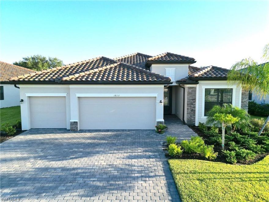 Newer build home (late 2021) in Valencia Golf and Country Club- annual unfurnished. Gorgeous home in a guard-gated community! This 2,244 sf single story home has 4 bedrooms & 2 full baths in a split floor-plan. On-trend colors and finishes incl white cabinets, quartz countertops, 6” x 35” plank tile (carpet in bedrooms) and upgraded lighting throughout. Bright/airy home has a perfect north-south orientation- cool in summer, plenty of light in winter. Screened in lanai w/ golf course views and 3-CAR GARAGE FOR PLENTY OF ADDITIONAL STORAGE. Casual dining in the breakfast room and separate formal dining area for special occasions (featuring a beautiful chandelier). Huge owner’s retreat (tray ceiling) w/ large spa shower & over-sized walk-in-closet. Smart home ready with Ring Video Doorbell, Eero wifi extender throughout home, Ring security, MyQ wifi capable garage door and programmable thermostat. Gordon Lewis designed golf course (public) was redesigned w/in the past 5 years- no membership required. Clubhouse has large pool, 2 Fitness rooms, Pool Table and Library. A-rated schools, K-12, within walking/biking distance. Minutes from the new Winchester Shopping Center (shopping, dining), Founder’s Square (shopping, dining) and the Big Corkscrew Island Regional Park (athletic fields, water park, pickle/tennis courts and so much more). Some photos have furniture staged. Home is leased unfurnished. Take the Matterport 3-D tour of the home- it's AMAZING!!!!