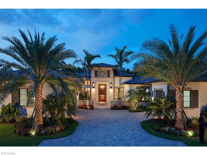 Overlooking a sparkling lake, London Bay 3 bedroom plus study Carmela model offers 3,887 square feet of air-conditioned living space in Caminetto-the newest enclave within Mediterra.  The Carmela features a formal dining room and spacious great room with center-opening sliding glass doors leading to the pool patio. The home's gourmet-inspired kitchen includes a walk-in pantry and café area which leads to the outdoor kitchen and pool bath. A custom pool and spa with fire bowls and firepit providing the ideal entertainment area.