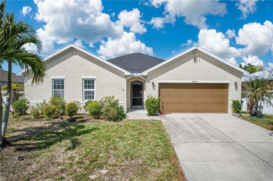Room for the entire family in this well-maintained 2,319 square foot home in SW Cape Coral, offering 4 bedrooms, 2 full bathrooms, and a large private fenced backyard—perfect for everyday living, entertaining, or future expansion. Enjoy desirable western exposure, delivering beautiful sunset views each evening and ideal afternoon sun for a future pool.

Built in 2015, this newer home features tile flooring throughout the main living areas and comfortable carpet in the bedrooms. The updated kitchen serves as a central gathering space, complete with tile backsplash, stylish black countertops, bar-top seating, and a spacious pantry.

The open-concept layout flows seamlessly into a bright and inviting living area, with sliding glass doors overlooking the backyard. The screened-in oversized lanai extends your living space outdoors, creating the perfect setting to relax or entertain while enjoying Southwest Florida’s year-round climate.

The expansive fenced backyard offers both privacy and flexibility, with ample space to add a pool, create a garden, or design your own outdoor retreat.

With four generously sized bedrooms, this home provides versatility for families, guests, or a dedicated home office. One bedroom includes a professionally installed built-in fold-up bed, ideal for a flexible multi-purpose space.

Recent updates include a roof replaced within the past three years, along with mature landscaping that enhances curb appeal. Per the seller, the home experienced no storm-related flooding, providing added peace of mind.

Located in a highly desirable area of Southwest Cape Coral, this home is just minutes from Cape Harbour, Tarpon Point Marina, and a wide variety of shopping, dining, and entertainment, including Starbucks, Target, and popular local restaurants. Quick access to Veterans Parkway and Fort Myers makes commuting convenient.

Outdoor enthusiasts will appreciate nearby access to boat ramps, marinas, and boat clubs, offering easy access to Southwest Florida’s beaches, barrier islands, and waterfront dining. Golfers are close to Palmetto Pines Golf & Country Club and Coral Oaks Golf Course.

With continued growth in the area, including Bimini Square, The Cove, Slipaway Marina, and the revitalized Yacht Club Beach and Marina, this location offers both lifestyle and long-term value.