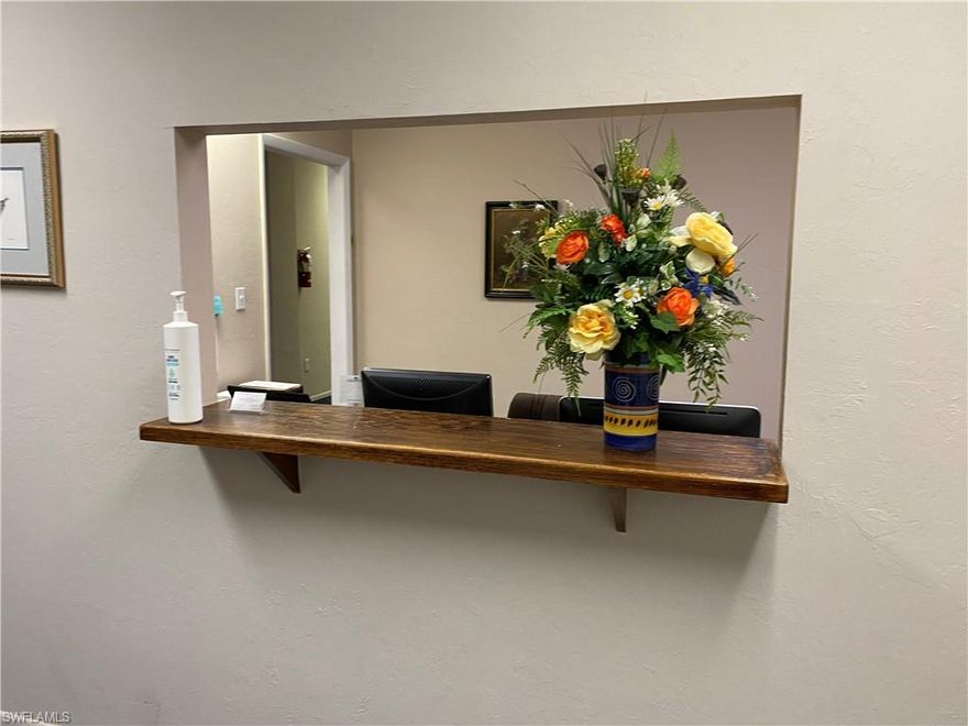 Great location, close to I75, US 41 downtown Fort Myers, South Fort Myers, Cape Coral and North Fort Myers. Well kept building. Unit 205 is in the Landmark Condo Association  located at the intersection of Evans avenue and Winkler. Low association fees, nicely landscaped grounds. Professional offices. Very nice cleans bathrooms in the hallways on each floor.

This condo consists of a waiting area, two large offices and an open area. It can be configures to hold more office spaces or cubicles. Carpet throughout. Super location on second floor close to elevators and access to 
stairs through main entrance.

Sold “As Is” with right to inspect.

Measurements are not verified through a survey, please verify.