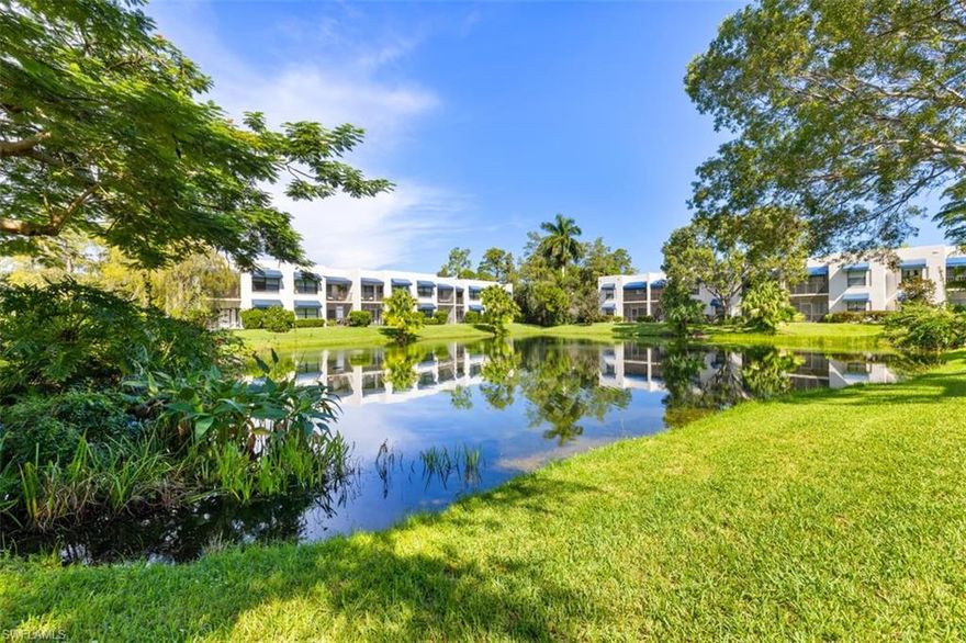 CENTRAL LOCATION HEART OF NAPLES! 3 Miles to Beaches of Clam Pass and Seagate Beach! World Tennis Center will knock your socks off with a Grand Stadium Viewing court, 16 tennis courts (12 Har-Tru and 4 hard courts - 10 lit for nighttime use), 4 pickleball Courts, two pools, an outdoor whirlpool, Pool Side Café, Pro Shop, locker rooms, meeting and social rooms, and a 2-bedroom common guest unit available at clubhouse. This Gated community features 82 Acres of beautiful grounds and has a robust activity schedule. This lovely 2 bedroom, waterfront, 1st floor condo is FRESHLY painted, newly updated, and ALL Tile throughout! The location is unmatched with tons of shopping, A+ School zone, and many amenities closeby. Your Sun-Drenched Condo is waiting for you!