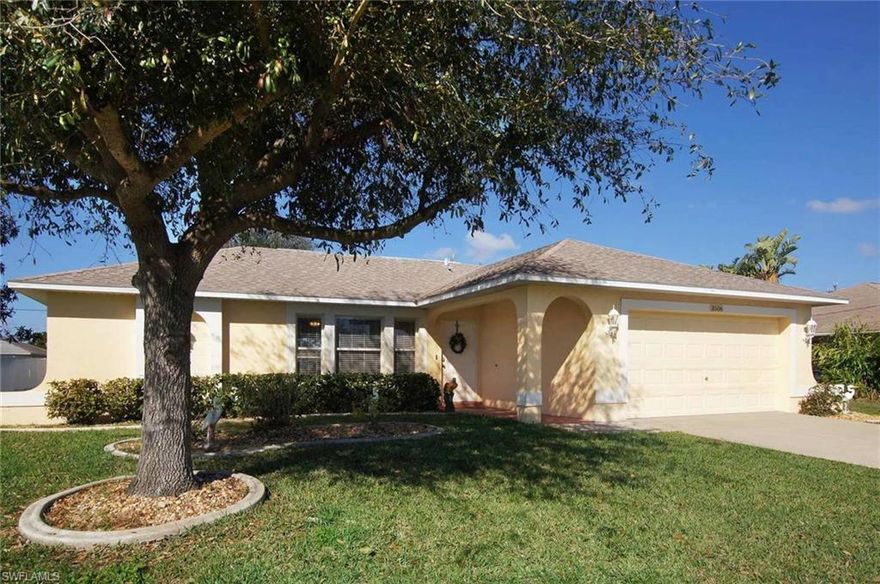 Well maintained  2003 built 3/2/2 home in the desirable SW Pelican area! High ceilings, spacious screened lanai, ceiling fans throughout, nice appliances, window treatments, decorative lawn curbing,  clean and move in ready. Spacious backyard with plenty of room for a pool. City Water & Sewer with All Assessments paid, this is a terrific value for beautiful Cape Coral's Pelican Area!