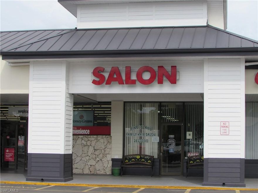 Well established Beauty Salon on Pine Island conveniently located in the Winn Dixie Shopping Center just south of the center. All new EVERYTHING from the flooring up, including new A/C. New floors, chairs, mats, stations, stackable washer and dryer, and hot water heater. Salon has 8 full stations that can be rented individually or a cooperate ownership model might work.  Great opportunity to become your own boss and work in a wonderful community where you will make lifelong friends. Salon is fully stocked and an ongoing business.