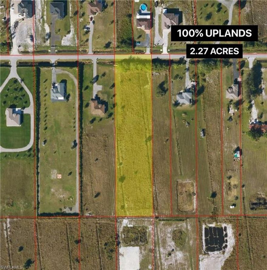 100% UPLANDS (REPORT in Supplements). This 2.27-acre READY TO BE DEVELOPED. Want country living with city conveniences? This fast-growing Naples location checks the box. Buy now and build your dream estate, or secure the land at today’s price and hold as values continue to appreciate. Minutes to Publix and area schools; close to Corkscrew Swamp Sanctuary (13,000-acre preserve known for old-growth Bald Cypress, abundant wildlife, and the rare Ghost Orchid) and Seminole Casino Hotel Immokalee. Fairgrounds and everyday essentials nearby. A rare, truly usable parcel —schedule your walk-through today.
