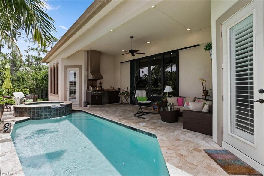 Welcome to Coco Lakes in the heart of Naples! This beautifully appointment 4 bedroom, 4 bathroom single level home is everything that you have been looking for. Built in 2015, this home was designed with a highly sought after open floor plan boasting tile throughout, large bedrooms, vaulted ceilings and crown molding throughout. Entertain in your spacious gourmet kitchen that has been finished with granite countertops, stainless appliances, an island, dual sinks and plenty of cabinet space. Step outside to enjoy your lake views from your fenced in lanai with your private pool, spa, outdoor bath and fantastic outdoor kitchen. Coco Lakes is a hidden gem located off Airport Pulling Road perfectly situated next to the Estuary at Grey Oaks and Royal Poinciana Golf Club. This prime location allows you to be at Naples top shopping and dining in Downtown Naples, Venetian Village or the Mercato in just minutes. Do not hesitate to view your piece of paradise!