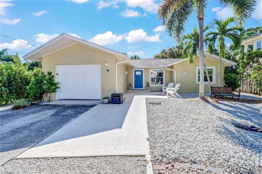 You’ll find this charming home North of the Mercato on the East side of US 41 with NO HOA. This tastefully renovated home features a unique floor plan with flexible decorating options. Modern new lighting and crown molding in the front room create a warm and welcoming ambiance. The coastal colors are the perfect accompaniment to the kitchens’ granite and stone backsplash. The sliding glass doors along the length of the Florida room bring the outdoors in to your living space and add to the sensational natural beauty here. Located less than 1.5 miles to Wiggins Pass State Park and the sandy white beaches, in a quiet neighborhood that's close to everything. Adjacent to one of the area’s prestigious golf course communities, relaxing in this peaceful, private and fenced backyard is a breeze! The oversized garage is extra long for storing more than your vehicle. Room for a pool or garden. Newer Rainbird irrigation control system will keep your backyard looking beautiful year-round. Absolutely unique in every aspect with a complete sense of freedom without fees. Palm River Shores is Naples best-kept secret with low-traffic and only 15 homes on the street. Click video link for more details