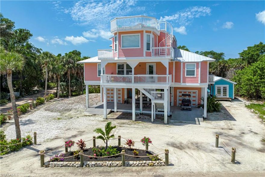 Welcome to "Paradise Palms" on North Captiva.  A quick ferry ride gets you to a tropical paradise, leave your troubles & worries behind.  Come see this beautiful turnkey home that has been professionally decorated, so it's ready immediately for your pleasure or for continued rental income.  This custom home is one of the few on the island with its own private pool, located on the living level, don't have to walk downstairs to enjoy pool fun or to cook on the grill.  Access straight off the kitchen, primary bedroom & one of the guest bedrooms.  3 bedrooms PLUS a private den located on its own level, easily can be used as 4th bedroom if needed.  From this den, walk up to the sky deck and take in the 360' views of the Gulf of Mexico, Cayo Costa & Pine Island Sound.   No paved roads, no traffic jams on this island as it's a golf cart community only.  North Captiva is a barrier island with 5 miles of beautiful white sandy beaches, no crowds!  The majority of the island is a State Park, which you can enjoy at no cost.  Whether you want to sit and relax poolside, or on your private gorgeous beach, maybe want to grab a kayak, paddle-board or load up a golf cart, it's days of fun for all.  There's plenty of experienced Captains that you can hire for experiencing world class fishing as well.  Compared to other places around SW Florida, this place has so much to offer you.  This property has also been successful in the rental market and the seller's great management team is ready and willing to continue to work with new owners, should this be an investment/income producing property for you.  They'll have the house ready to go with personal grocery shopping, so all you have to do is to start your vacation!