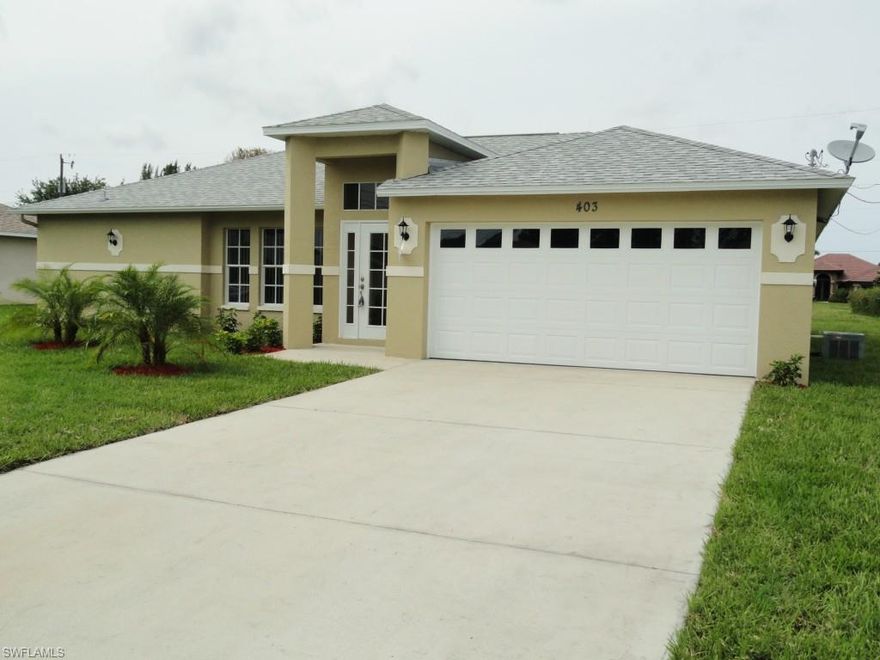 COMPLETELY RENOVATED: This house is conviently located in SE Cape Coral, close to the intersection of Veterans pkwy & Santa Barbara blvd. Great spacing and layout. You'll find new tile installed throughout the wet areas of the house, and nice wood laminate flooring in all bedrooms. Beautiful sealed cuts of granite is found on all tops of the house, and a nice stone mosaic featured blacksplash. Cabinets throughout the entire house has been sanitized, and doors and drawers have been replaced. The appliances are straight from the showroom and have never been used! All certificates available, and everything still under factory warranty. A new coat of paint is found inside and out, with a commercial grade flake finish on the garage floor. Fresh St. Augustine sod has been professionally, and recently put down, and sprinkler system is working perfectly. An absolute must see.