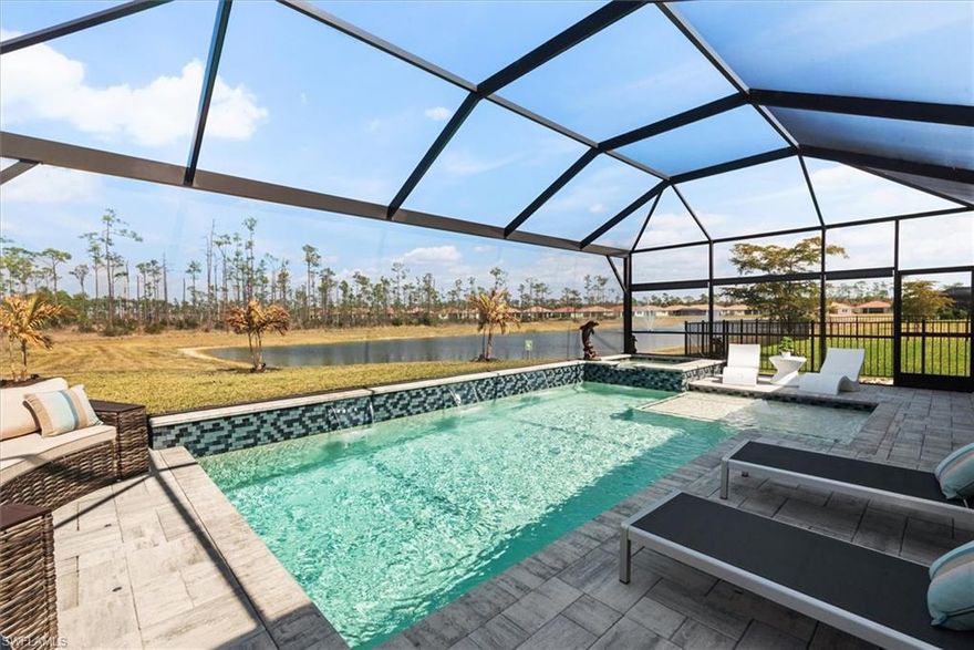 This beautifully appointed 2,000 sq. ft. open-concept residence offers 3 bedrooms, 2.5 bathrooms, and a deep 2-car garage, blending elegant design with modern comfort. Thoughtfully upgraded throughout, the home features impact-resistant doors and windows, plantation shutters, upgraded lighting fixtures, tray ceilings, and custom closet systems by California Closets throughout. A spacious laundry room and custom sliding door blinds add both convenience and style. The stunning kitchen is the heart of the home, showcasing quartz countertops, a stylish designer backsplash, and abundant cabinetry - all seamlessly flowing into the expansive living and dining areas, perfect for entertaining. Step outside to your private oasis where a magnificent, heated saltwater pool and spa create the ultimate setting for relaxation and outdoor living. The garage is equally impressive with epoxy flooring, enclosed storage cabinets, and drop-down attic stairs for additional storage. All pavers have been recently reset and sealed for a fresh, polished look. Residents of Magnolia Landing enjoy exceptional amenities including a resort-style pool, lap pool, fitness center, pickleball, bocce ball, and shuffleboard courts. HOA dues include HD cable, landscaping, irrigation, on-site management, and more - offering convenient, low-maintenance living. Optional golf memberships provide access to the 18-hole Championship course, golf shop, and on-site restaurant or you can pay as you go. Ideally located just a short drive to shopping, dining, downtown Fort Myers, and Punta Gorda, this fully furnished home is ready for you to start living the Florida lifestyle today.