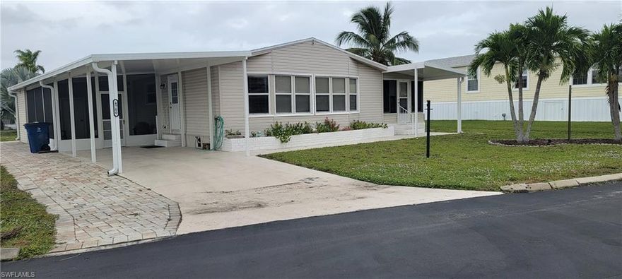 MOVE- IN "TURNKEY" READY just in time for the season in sunny Southwest Florida! Gulf access community has a private boat ramp for residents. Only 6 min. to Estero Bay! This home offers an open floor plan, vaulted ceilings. updated kitchen, island with bar stools, pantry & storage. Plus a convenient computer workstation. Large inviting Florida room ideal for entertaining, card games or just relaxing & reading a book. Master bedroom has double closets, vaulted ceilings, master bath with dual sinks and double vanities, separate commode and shower area for privacy. Twin beds in the guest room. Outside screened area is perfect for enjoying the warm Florida weather and outdoor living, grill included, views across the street are of the natural waterway of Spring Creek. Clubhouse, planned activities, pool, hot tub/spa, tennis, pickle ball, boccie ball, shuffleboard, basketball, lake, fishing pier, kayaks, boat storage, community boat ramp with Gulf access in 12 minutes via New Pass at Lovers Key State Park. Estero Bay offers fishing, beaches, shelling, dolphin watching, waterfront restaurants, and tropical sunsets at New Pass then return home from the Gulf in 12 min. Great location!!!!