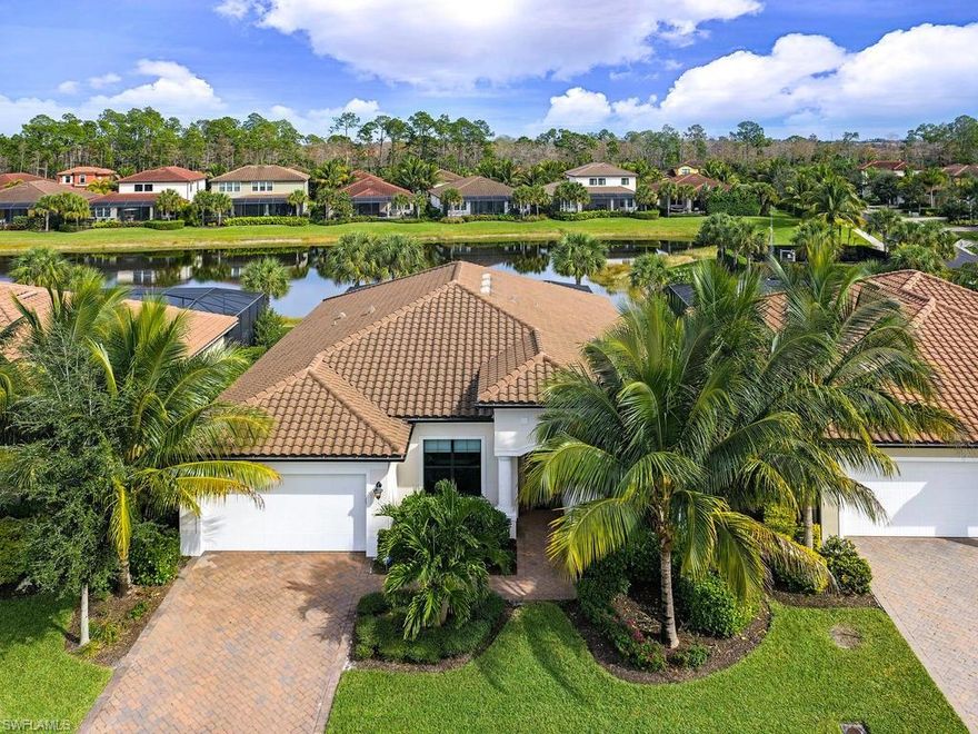 H.15535 - You must see this beautifully appointed WCI Communities home with expansive lake views in the very desirable area of Naples. The spacious pool /spa and lanai,  along with the open concept living area make this home perfect for all your entertaining needs.  Volume ceilings, granite throughout, crown molding, tall baseboards and top of the line flooring tile are just a few of the high end finishes that make this home stunning and move in ready. The great working kitchen features an island, custom tile back splash, stainless steel appliances and wood cabinets. The split bedroom floor plan affords privacy for you and your guests. Ceiling fans in every room and a Kinetico whole house clean water system & reverse osmosis system are a plus! Impact windows and doors cover all your storm safety needs. The attention to detail in this house is nothing less than perfection!  Community amenities include sports court, resort style community pool and spa, tot lot, exercise room and community room. Come see this house to live the Naples lifestyle now!!!
