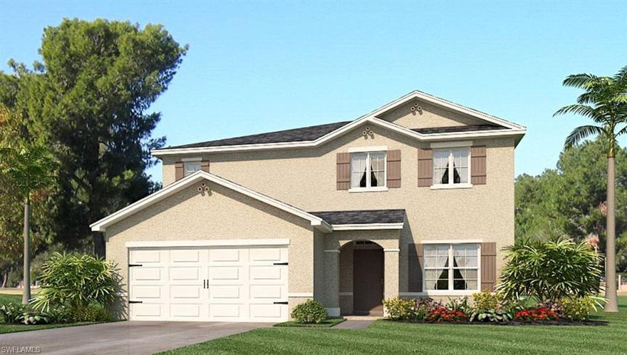 Welcome to Entrada! Our newest  gated community in Cape Coral, conveniently located near 41 on Del Prado Blvd, near shopping and restaurants, only 12 minutes from downtown Fort Myers. Entrada will have over 700 homes with low HOA and a fantastic amenity center complete with large resort style pool, fitness center, clubhouse, tot lot, tennis and pickle ball. Entrada features both our signature series of homes and our Express brand as well. Don’t miss out on one of the most popular Express plans, the Elle! The Elle has 5 bedrooms, 2.5 baths and a den with a massive loft upstairs for the pool table or theater room. The Elle features 2800 square feet of air conditioned living space with upgraded appliances and it also features refrigerator, washer/dryer and window treatments. The homesite for this particular Elle is an expansive lake view so don’t miss out on this one!
