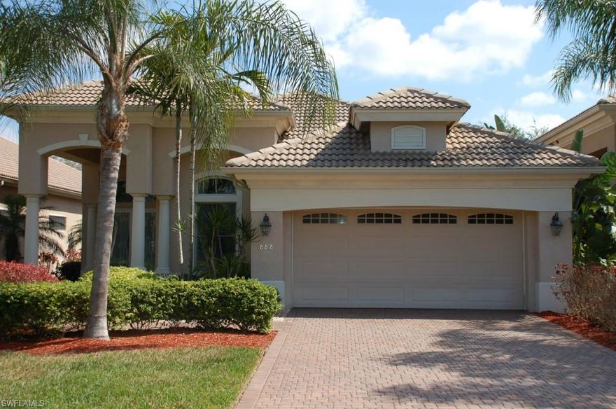 HUGE PRICE REDUCTION.....Former "Genoa" model home in the Vineyards is lushly landscaped.  Sweeping double fairway views from the family room or lanai with pool and spa.  Loaded with upgrades including diagonal tile, granite, wood floor in den, upgraded appliances, tray & coffered ceilings, crown and more.  All bedrooms have their own private bathroom.  Separate breakfast nook, family room, dining room.  Enjoy the miles of biking and walking trails, beautiful private clubhouse with har-tru tennis courts, state of the art fitness center, and two 18 hole golf courses, restaurants, etc.  ( Have tenant in place 11/1/2014 - 5/2/2015 )